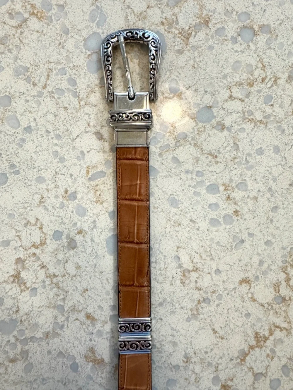 Vintage Woman's Size S Brighton Reversible Belt Cognac & Black Leather Mock Croc
